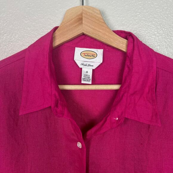 Talbots Women's Size 16 Raspberry Pink Irish Linen Button Up Long Sleeve Shirt - Picture 2 of 7